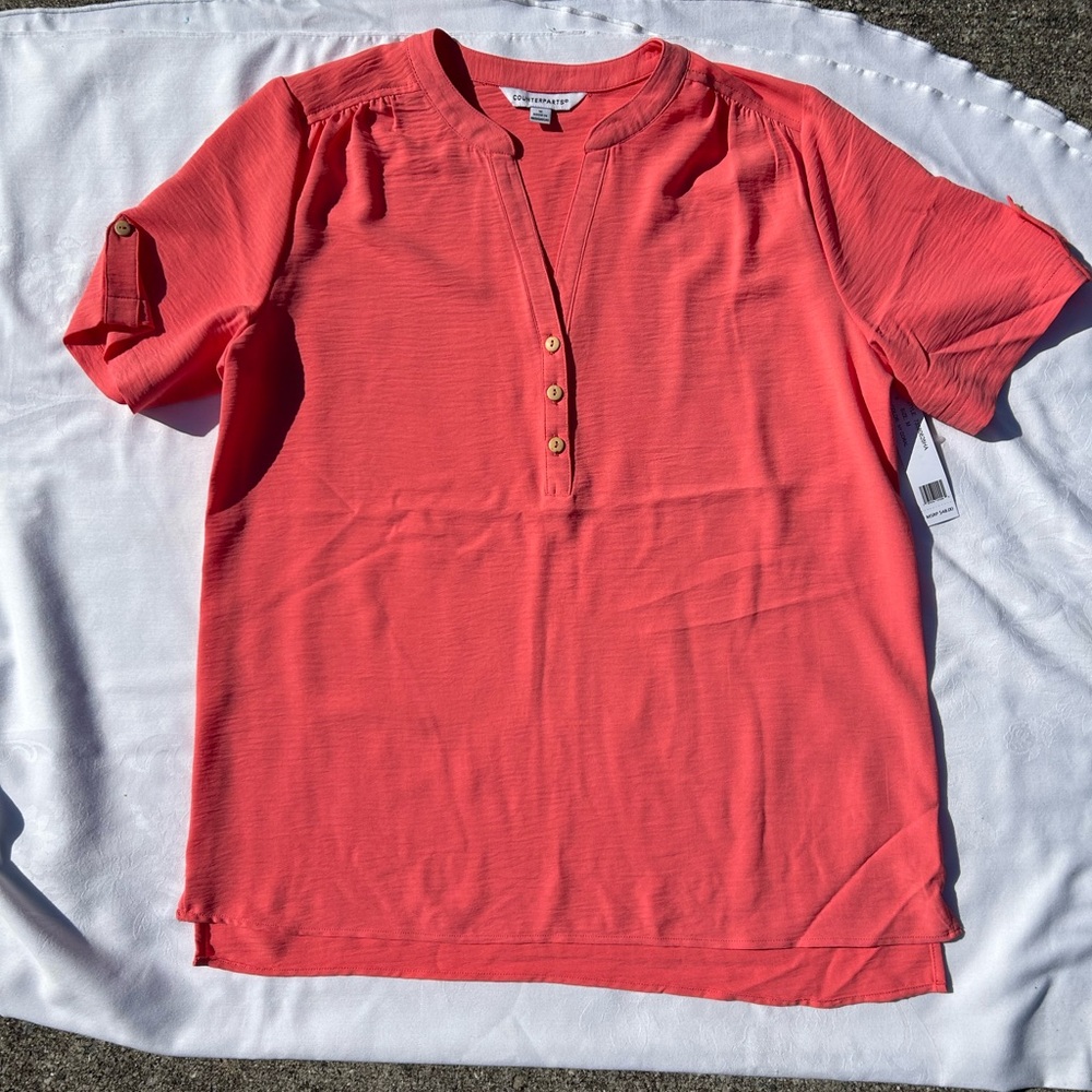 Vibrant Melon Short Sleeve Blouse by Counterparts - medium